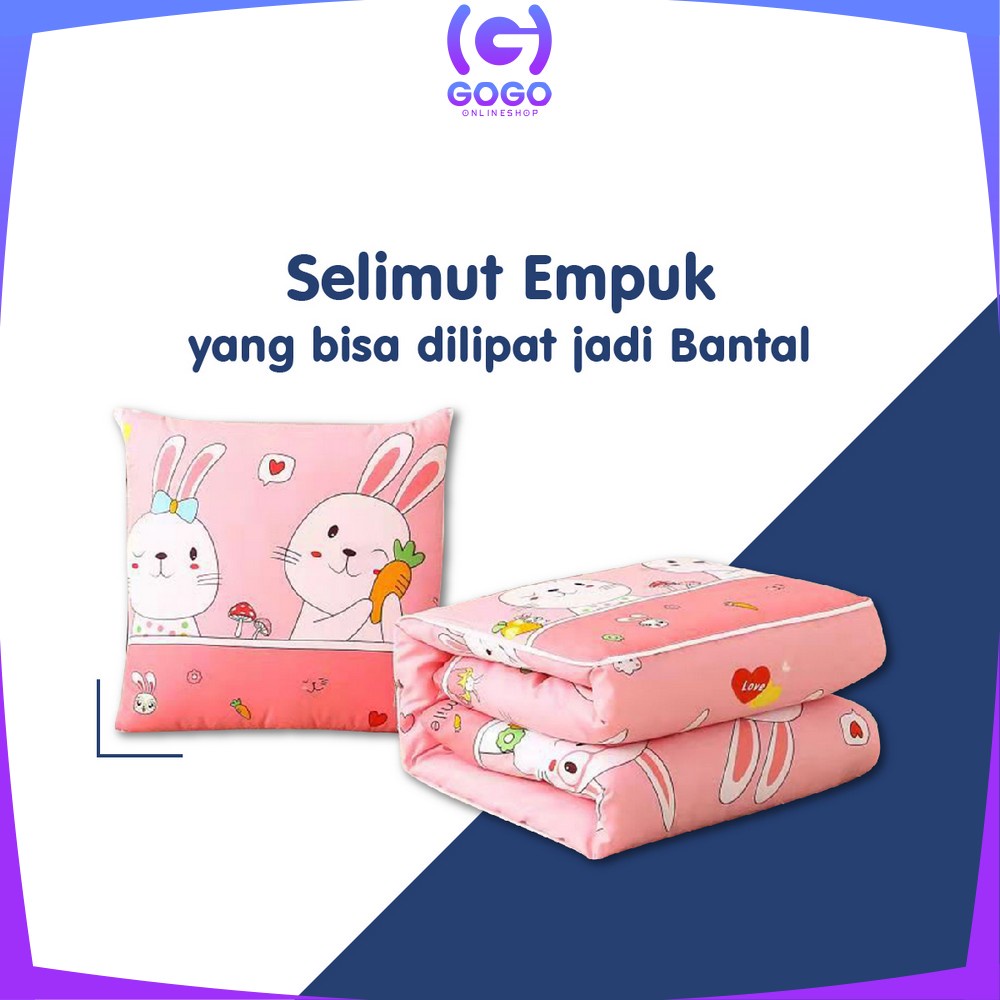 GOGO-C595 Balmut Bantal Selimut 2IN1 Bantal Tidur Set Motif Karakter Kartun / Bantal Travel Dewasa Anak Bisa Lipat Praktis Jadi Selimut