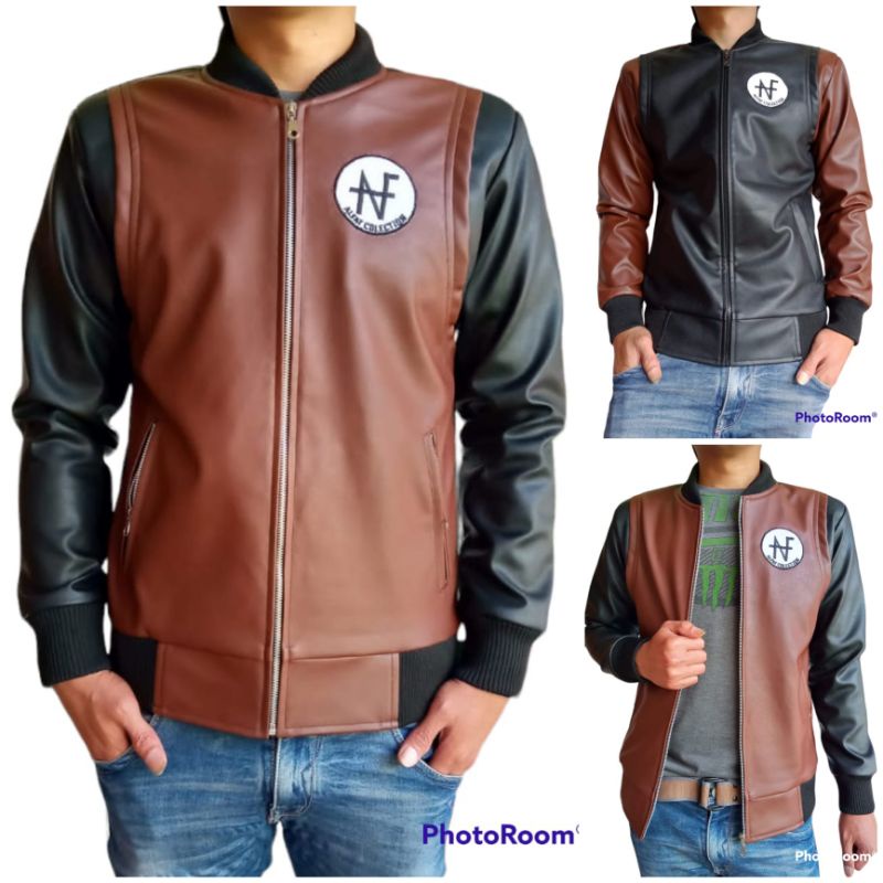 Jaket Kulit Pria Jaket Kulit Sintetis Jaket Semi Kulit Bahan Ferari Premium + Bordir
