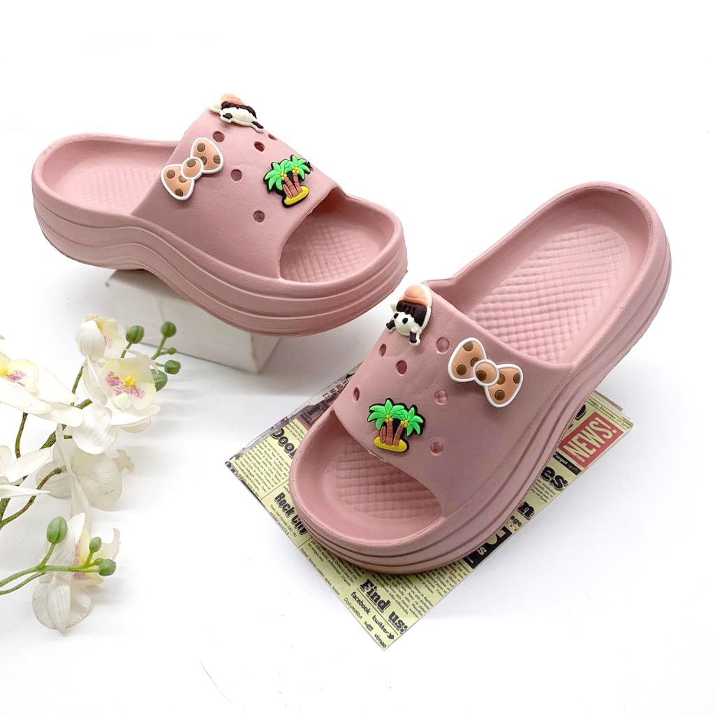 Sandal Fuji Sandal Slip On Wanita Dewasa Wedges Tebal Bahan Karet Korean Style Terbaru Size 36-40