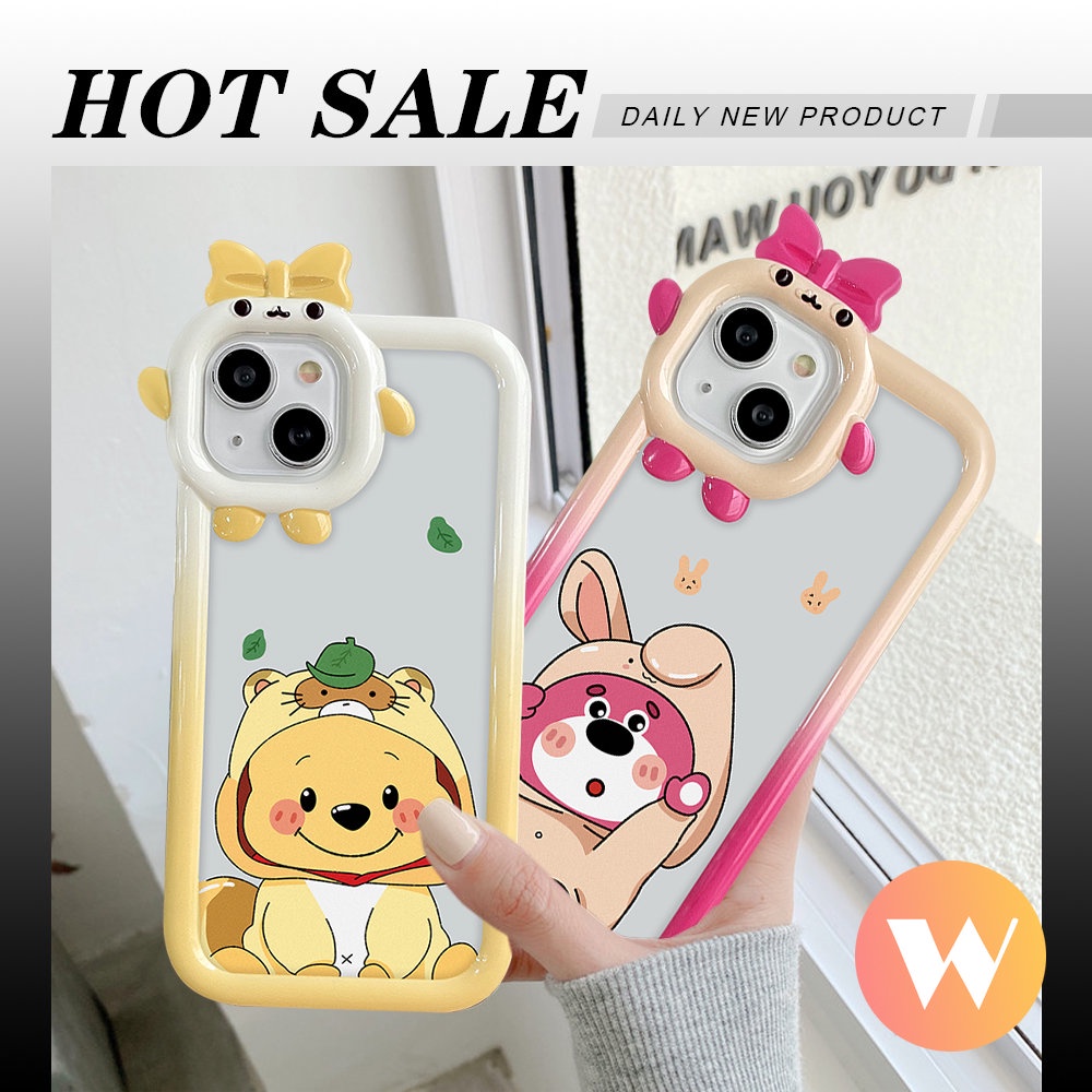 IPHONE 3d Bow-knot Little Monster Lens Soft Tpu Case Kompatibel Untuk Iphone11 13 12 14 Pro Max XR 78 6s 14 6 Plus X XS Max SE 2020 Cute Strawberry Bear Manyo Winnie The Pooh Cover