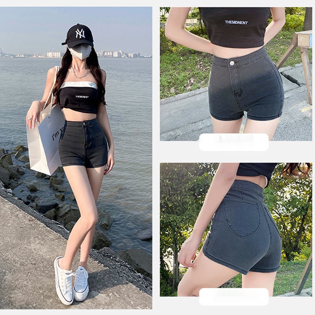 2023 terbaru Hot pants jeans celana jeans stretch wanita high waist celana pendek cewek