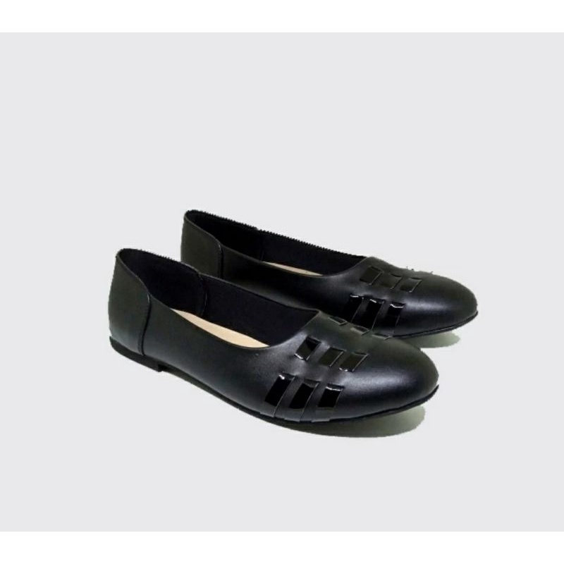 Sepatu Flatshoes Wanita Ukuran Besar 41-45 Flat Anak Remaja Size Jumbo Sepatu Sekolah Kulit Hitam Oversize Kaki Gede Gemuk Original