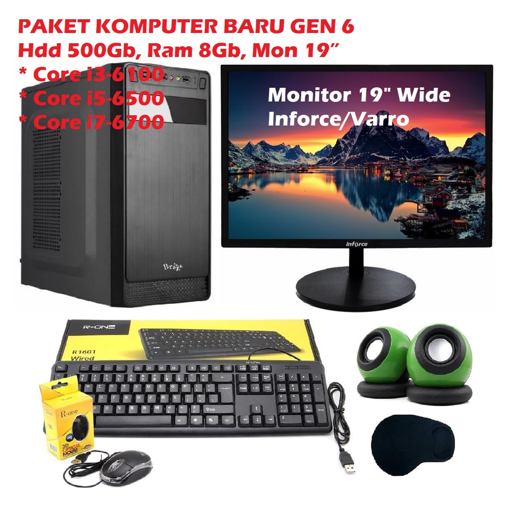 PAKET KOMPUTER INTEL CORE i7-6700 CORE i5-6500 CORE i3-6100 RAM 8G HDD 500G LED 19&quot; INTEL GEN 6 SOCKET 1151 DDR4