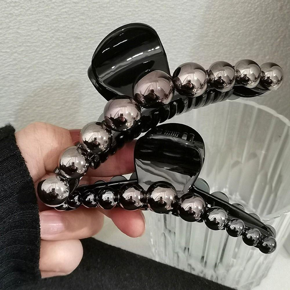 Agustinina Klip Rambut Mutiara Hitam Kreatif Sederhana Hiu Klip Klip Rambut Bentuk Geometris Gadis Perempuan Aksesoris Rambut