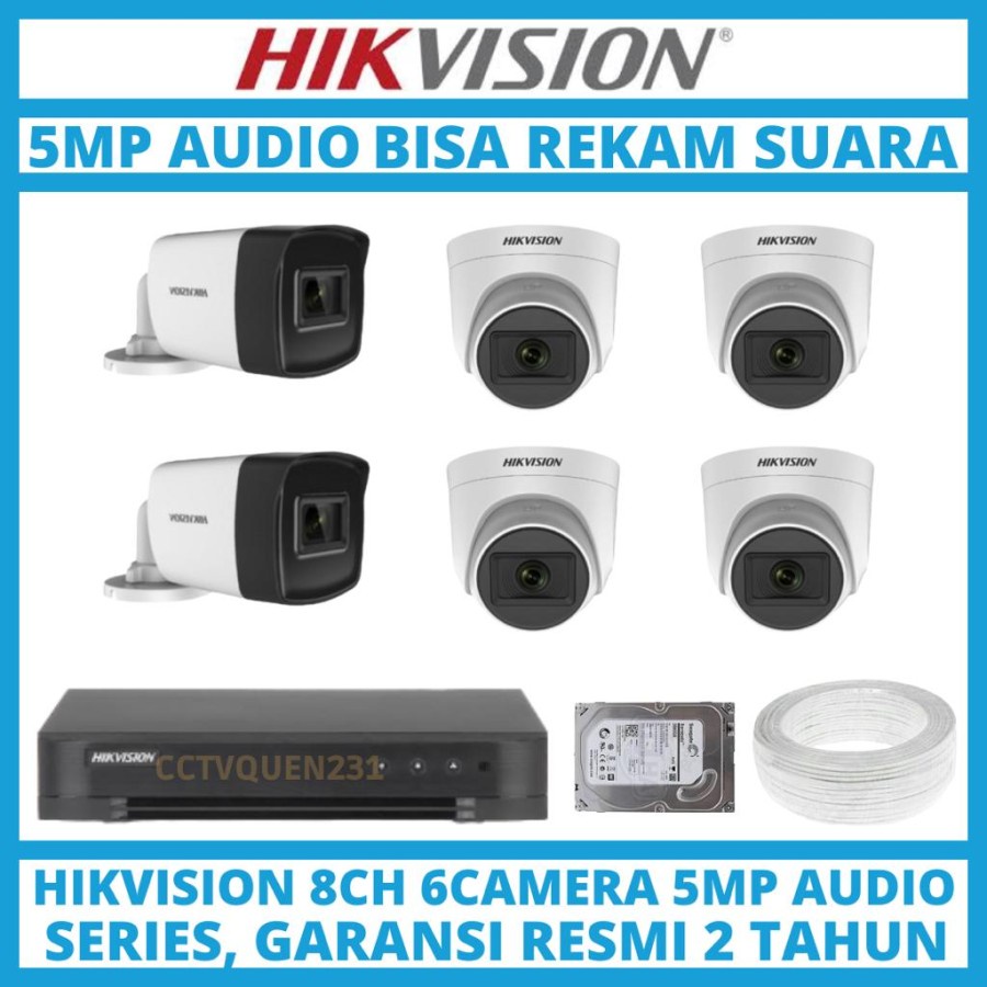PAKET CCTV HIKVISION 5MP AUDIO 6 KAMERA HDD 2TB SIAP PASANG