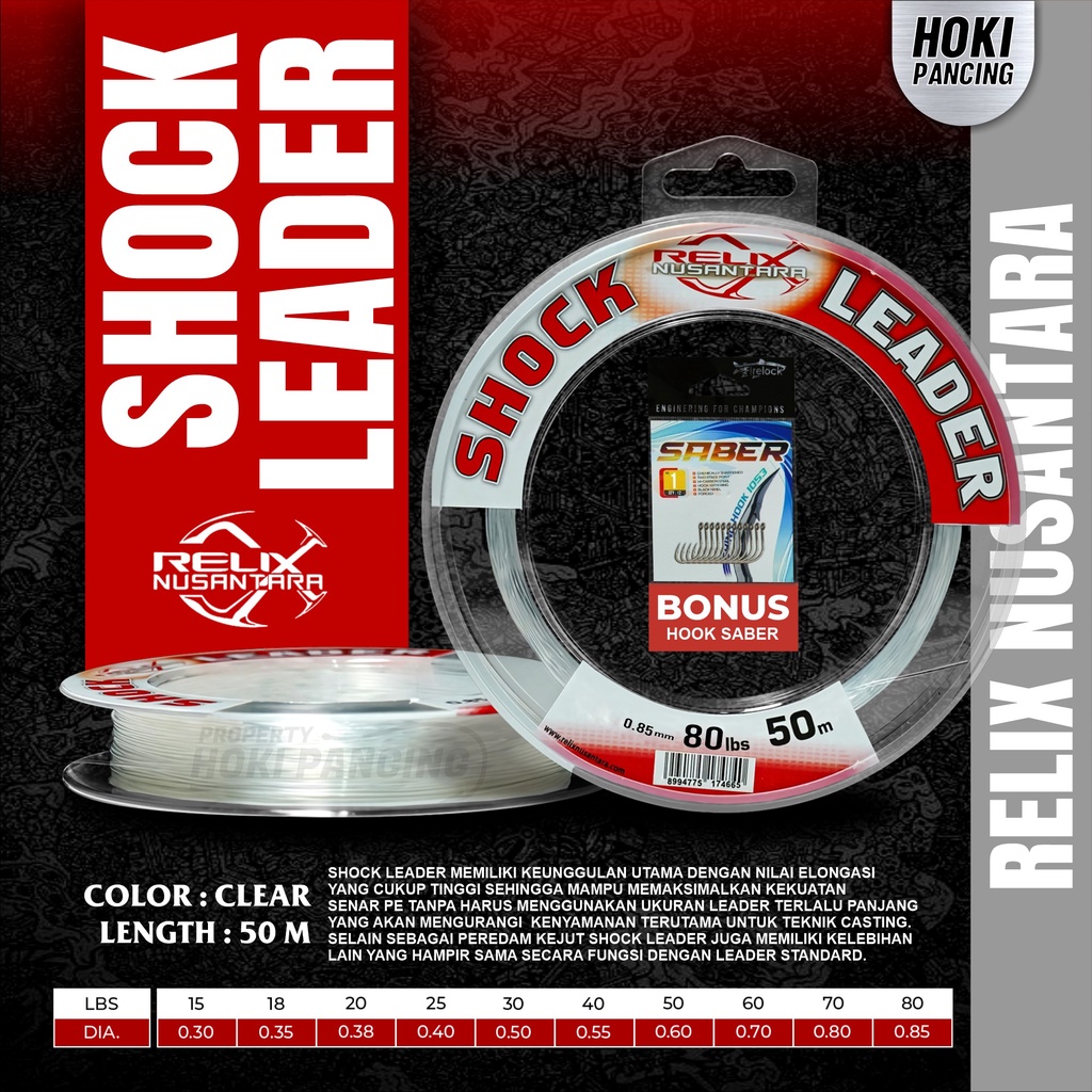 Shock Leader Relix Nusantara Senar Pancing Leader Flourocarbon Nylon 50 Meter 15 18 20 25 30 40 50 6