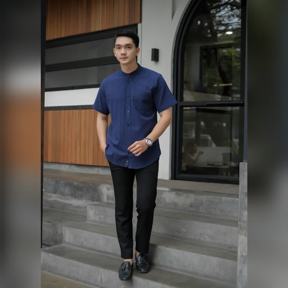 NESS baju muslim pria lengan pendek pakaian lebaran Kemeja Koko kurta dewasa premium terbaru 2023 FATIH ABU MUDA