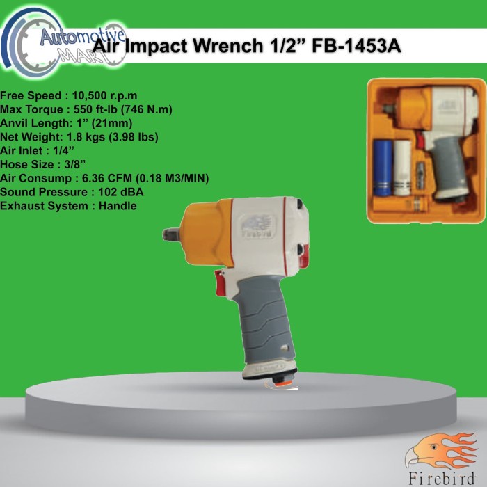Firebird FB-1453A Air Impact 1/2 Inch + Socket -Alat Pembuka Baut Roda firebird dt