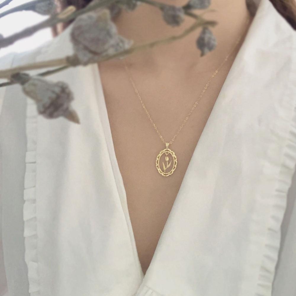 Timekey Love and Eternity Tulip Vintage Lace Kalung Wanita Kerah Ringan Rantai Sweater Rantai Elegan Women Necklace Q5Z2