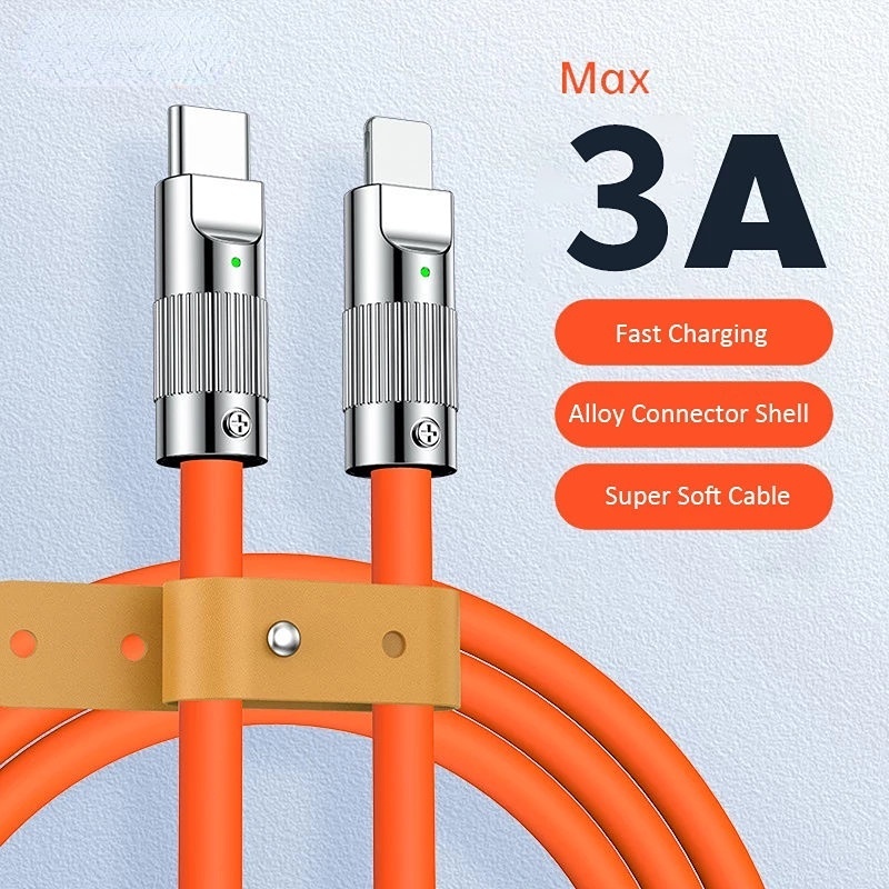 Kabel Silikon Cair Kabel Data Charge Cepat 30W 3A Antarmuka Paduan Aluminium Pengisian Cepat Kabel Data 4warna Kabel Data Multifungsi Aksesoris Ponsel