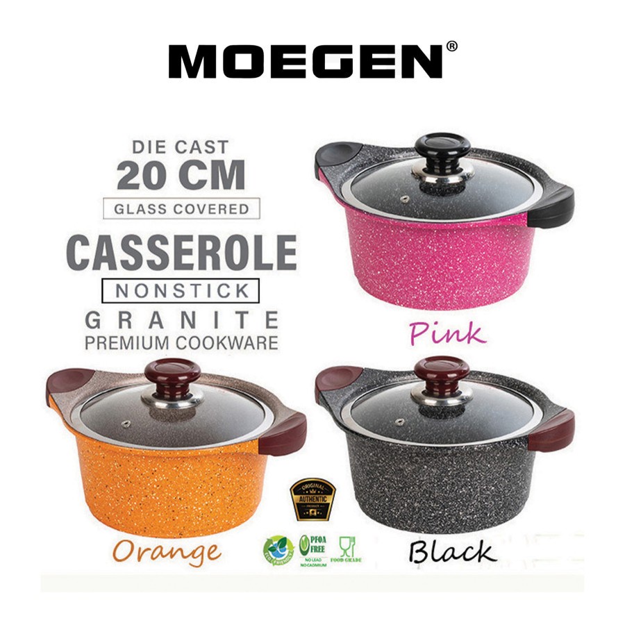 Moegen Germany 5 PCS Granite Series Casserole 20+28 cm &amp; Fry Pan 28 cm Anti Lengket