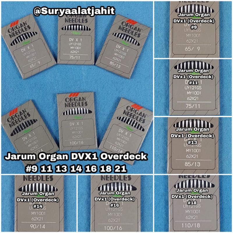 Jarum Organ DVx1(Overdeck) #9 11 13 14 16 18 21 =rp.45.000/10pcs