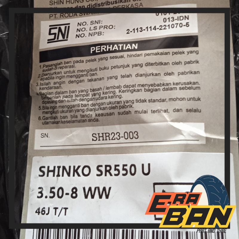 BAN LUAR SHINKO SR550 350 RING 8 WHITEWALL VESPA