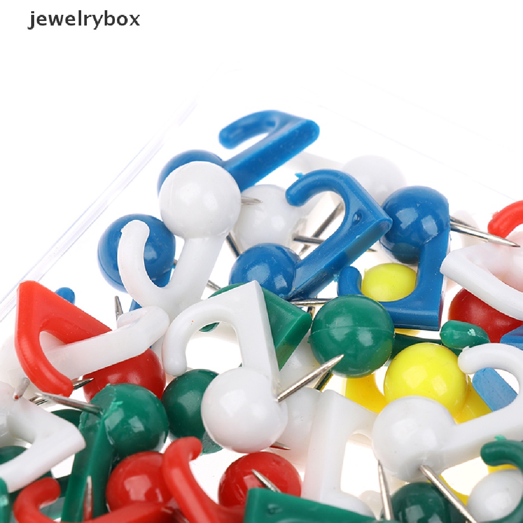 [jewelrybox] 50pcs/box Kepala Bulat Plastik Push Pin Hooks Hanging Kit Thumb Tacks Boutique