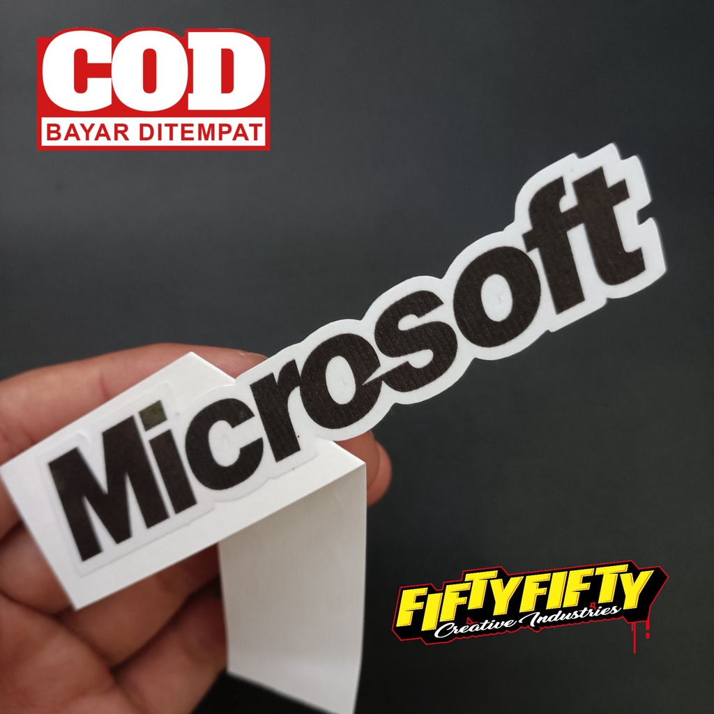 Stiker Print Cut MICROSOFT Stiker Printing Laminasi Glossy Stiker Motor Mobil Helm Sudah Membentuk Pola Desain