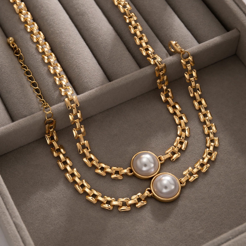 Kalung Choker Mutiara Imitasi Simple Untuk Wanita Geometris Persegi Tipis Link Rantai Kerah Pendek