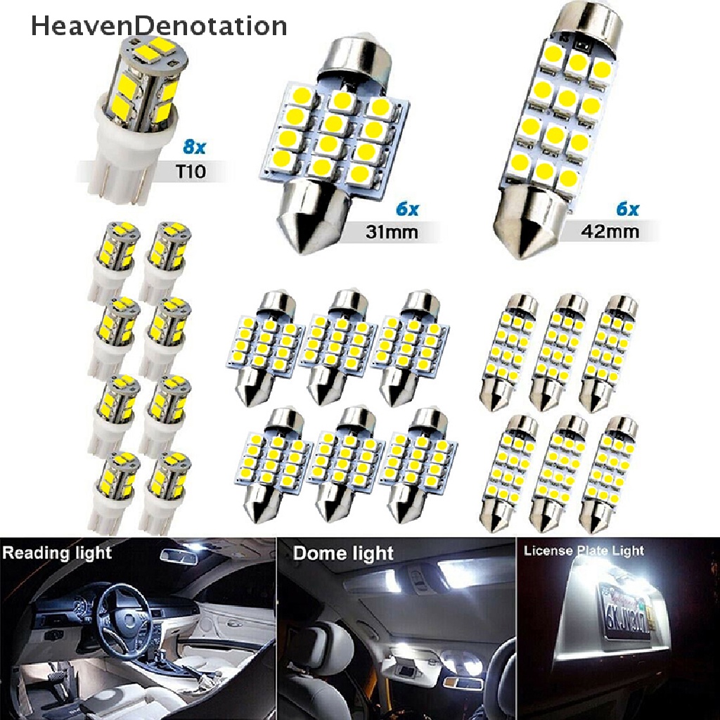 [HeavenDenotation] 20pcs Interior Lampu Mobil Dome Light Car Bulb Kit Set T10 31mm 41mm LED Interior Pengganti Plat Lampu Bohlam HDV