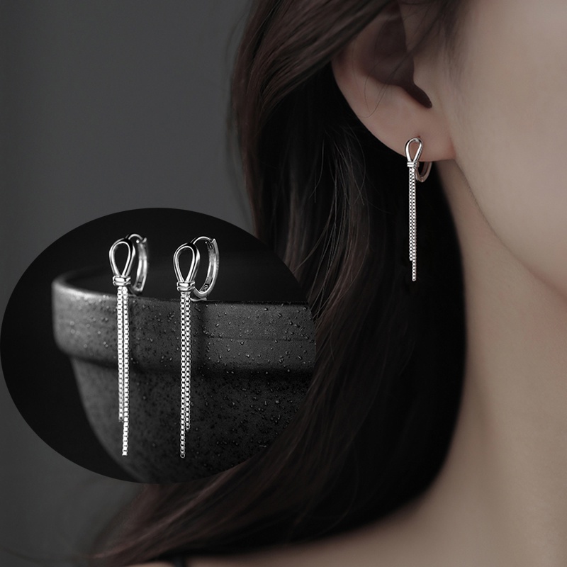 Anting Rumbai Rantai Panjang Warna Silver Fashion Ear Hoop Menjuntai Untuk Wanita Aksesoris Hadiah Pesta Pernikahan