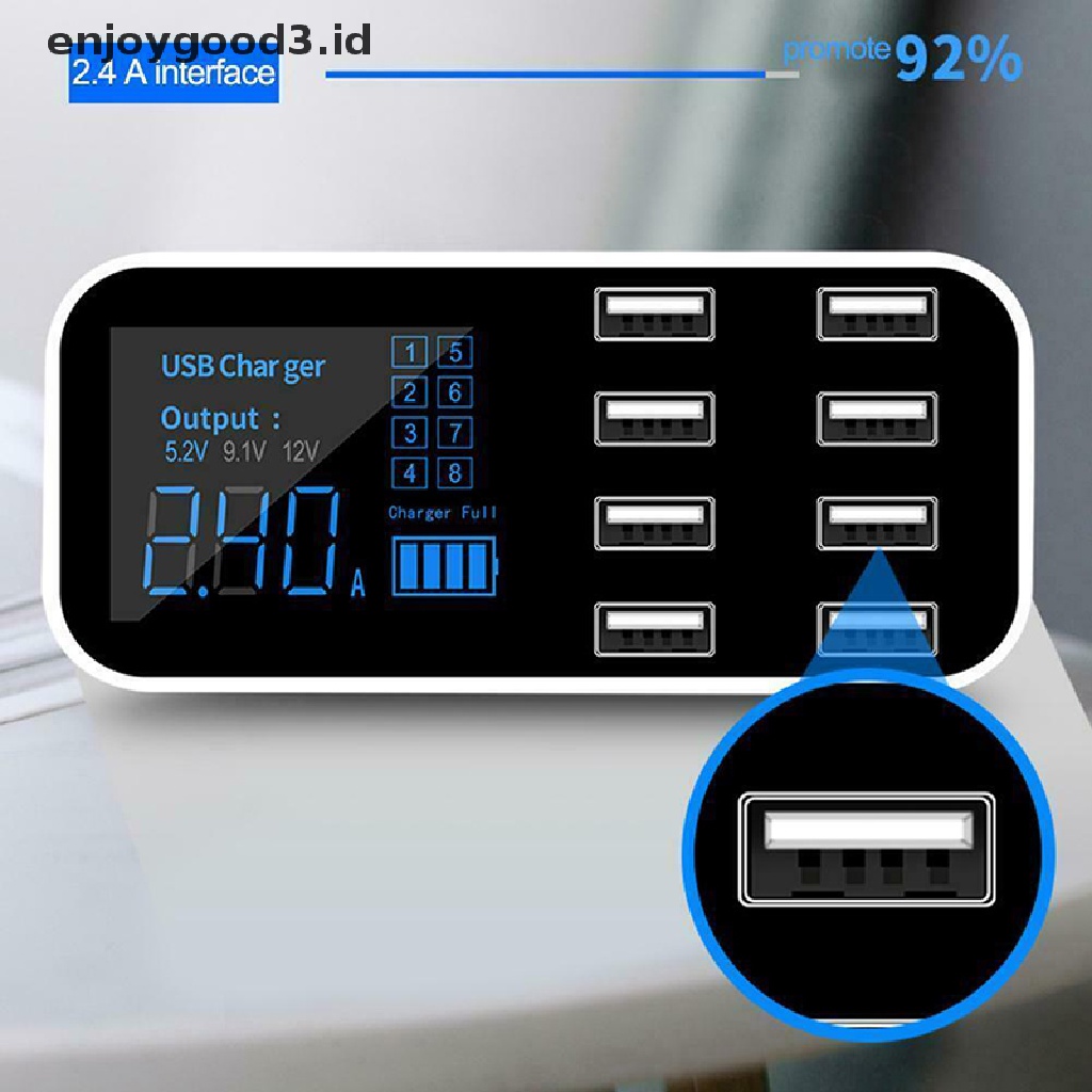 [Rready Stock] USB 8port Adaptor Charger Mobil Smart LED Display Charging Station (ID)