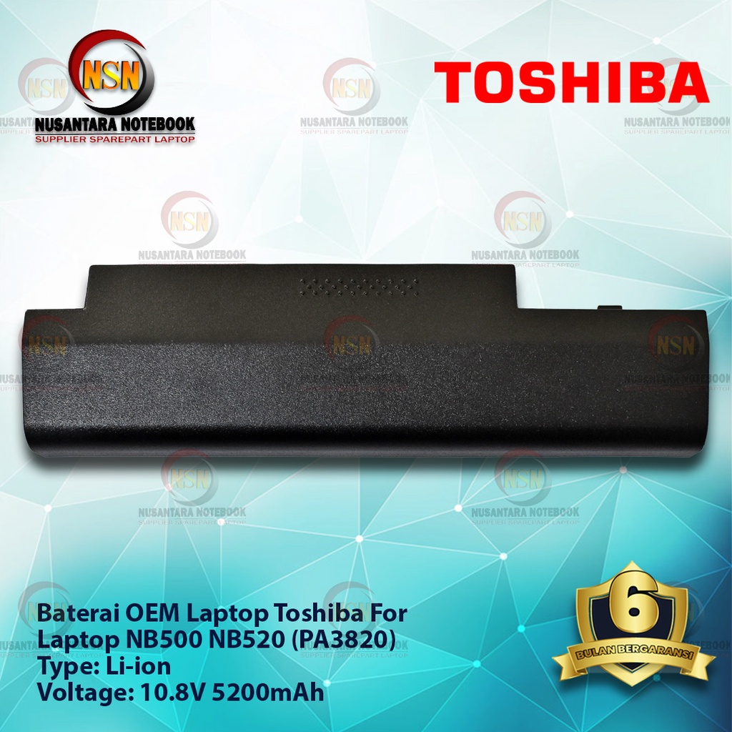 Baterai Toshiba PA3820 OEM for Laptop NB500 NB520 Hitam Black 10.8V 5200mAh