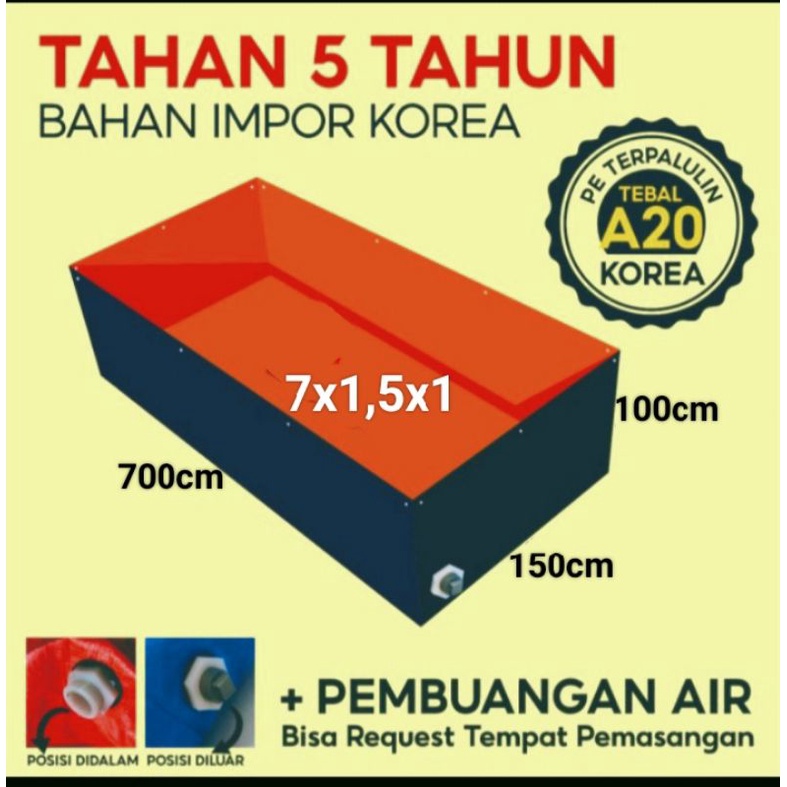 Terpal Kolam Terpal Ikan Kotak bahan Korea 7x1,5x1 / 700x150x100 Untuk Budidadya Ikan