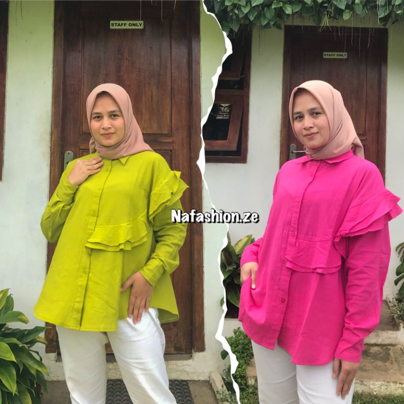 Louisha Linen Crinkle / Kemeja Oversize Linen Crinkle premium / Kemeja kerja simple