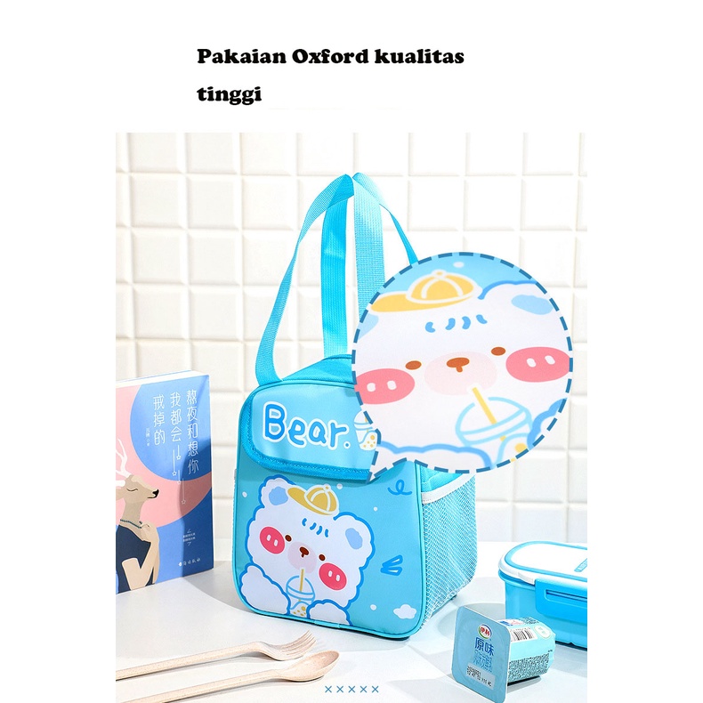 Lunch Bag Cute Tas Bekal Lunch Cooler Bag Tas Bento Aluminium Motif Dino And Bear