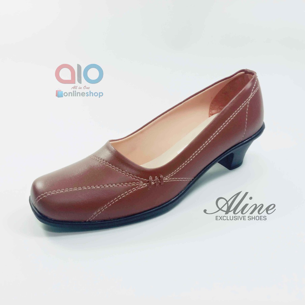 Aline Sepatu Pantofel Wanita Hak 5 Cm Pump Big / Chunky Heels Hitam Formal Guru Kantor Kerja AW21