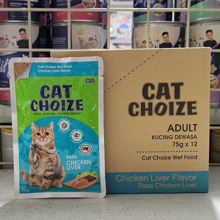 ( 12 PCS / 1 BOX ) Makanan Kucing Sachet Cat Choize Adult Chicken Liver Pouch Kemasan 75G