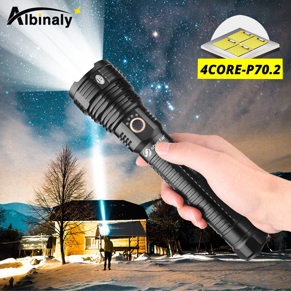 Senter LED XHP70.2 90000 Lumens Senter Super Terang Jarak Jauh 1000 Meter 90000Lumens Bisa Zoom Leng