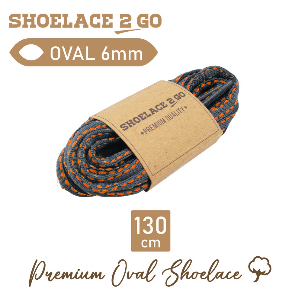 SHOELACE 2 GO PREMIUM TALI SEPATU MOTIF LONJONG OVAL N3A - GREY ORANGE - 130CM