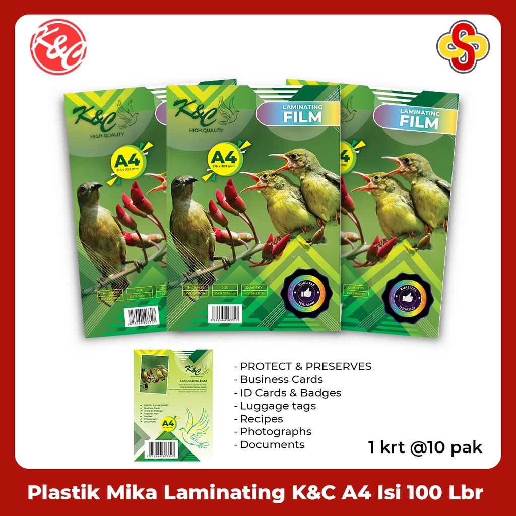 Plastik Mika Laminating K&amp;C A4 216 x 303 mm 100 micron Isi 100 Lembar