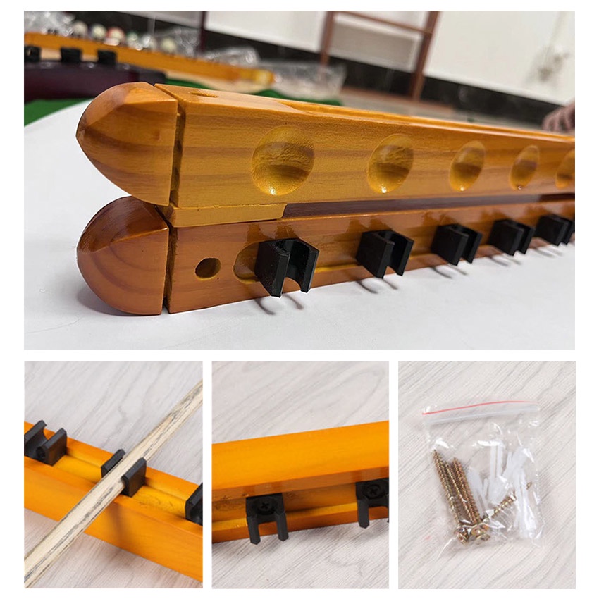 Murrey Wall Cue Rack - Rak Stick Dinding Kayu - Hold 6 PC Billiard Cue