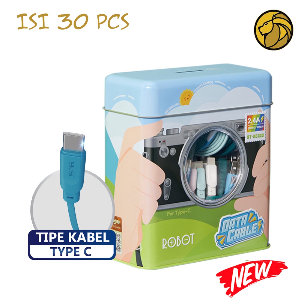 (30 Pcs) Robot RT-AC100 Kabel Data Type C 2,4A Fast Charging Free Kaleng