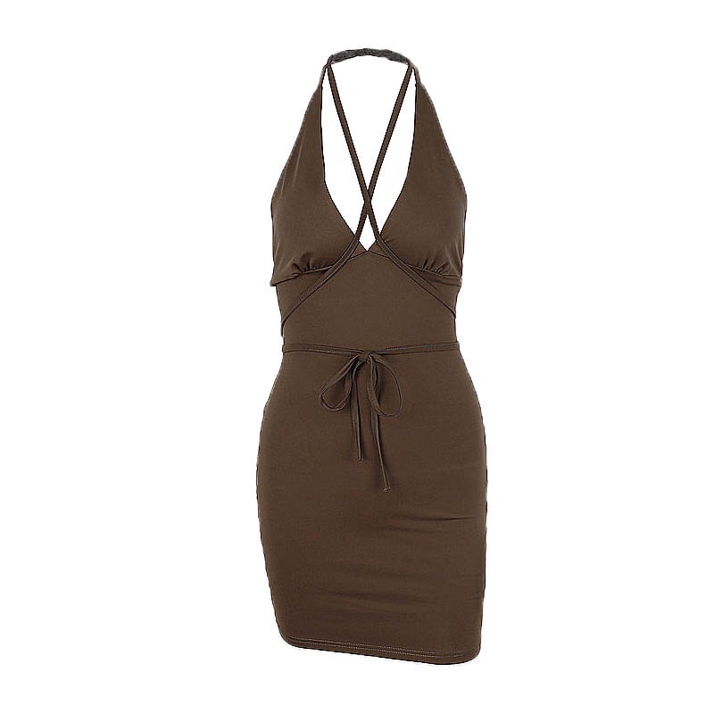 [Premium] Mini Dress Halter Backless V-neck  Summer Dress 7355 S/M/L