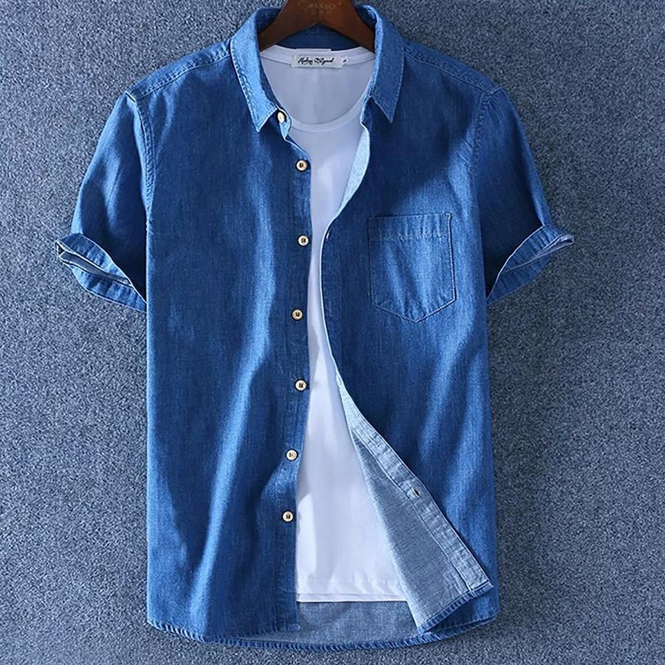 Terpercaya Kemeja Jeans Polos Pria Lengan Pendek / Kemeja Polos / Bozz Jeans / Kemeja Levis Murah Pr