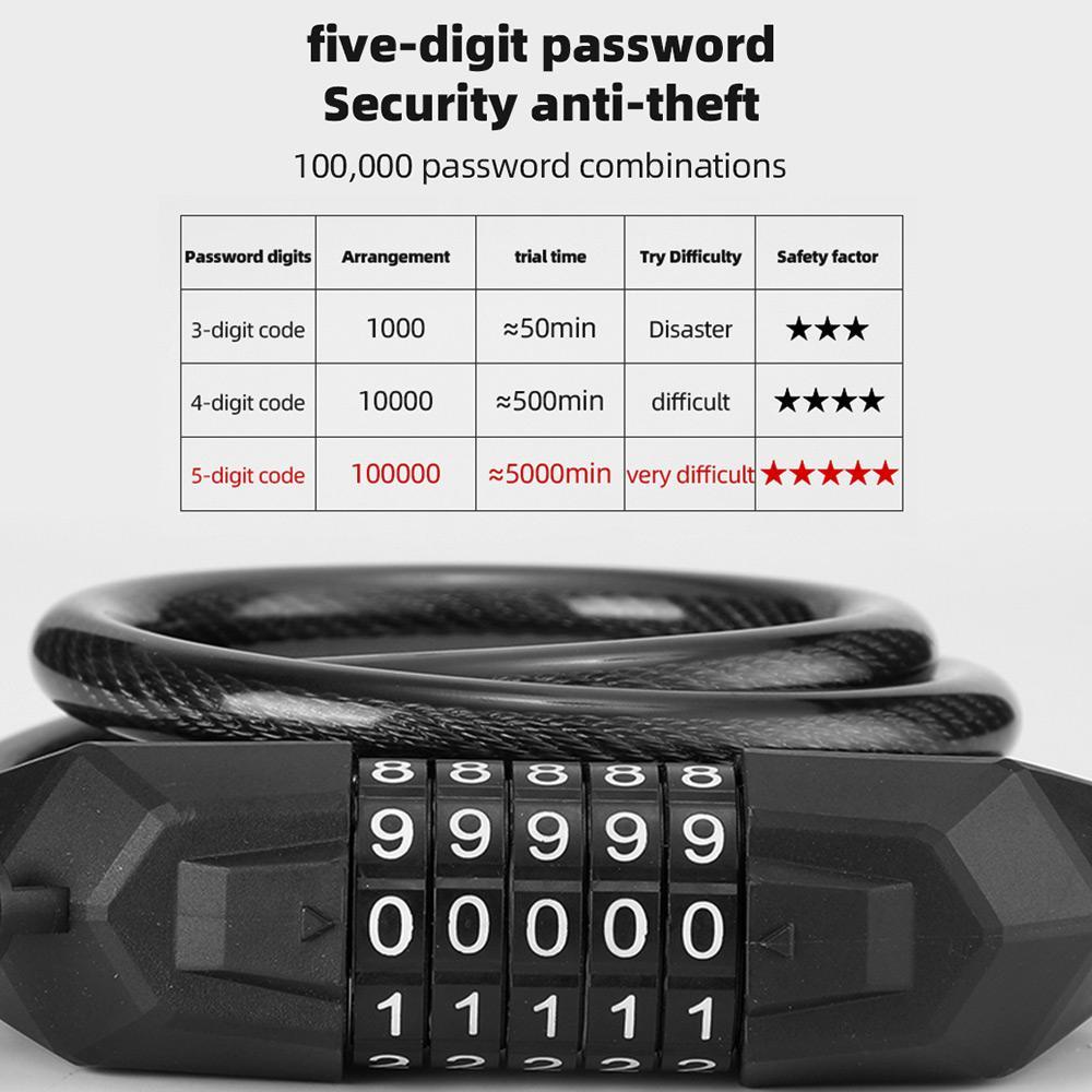 R-FLOWER Kunci Sepeda Aksesoris Bersepeda Keamanan Tinggi Kunci Sepeda Kombinasi 5digi Heavy Duty