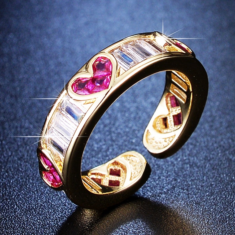 Goldkingdom Fashion Perhiasan Aksesoris Ready Stock Niche Desain Cinta Zirkon Pembukaan Cincin Perempuan Hati Manis Rasa Senior Jari Telunjuk Cincin Bersih Merah Cincin Yang Dapat Disesuaikan