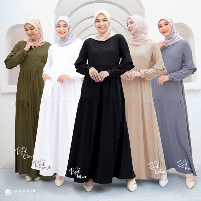 pStore88 - baju gamis wanita muslim putih hitam polos rayon premium rgd 42 rauna 2576