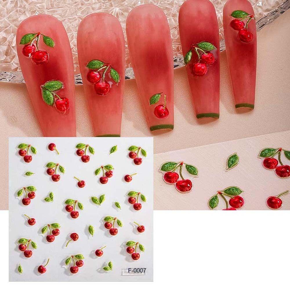 MXBEAUTY Bunga Stiker Kuku Fashion Ins Gaya Cherry 3D Relief Tulip Perekat Diri Stiker Kuku Kupu-Kupu