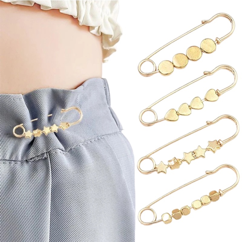 1pc Vintage Sederhana Pin Logam Bintang Cinta Warna Emas Adjustable Tetap Jas Anti-Silau Tombol Jeans Mengencangkan Pinggang Pin Aksesoris Pakaian