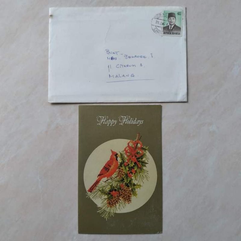 

Koleksi Korespondensi Kuno Jadul Sampul + Isi Kartu Happy Holidays 1970 an