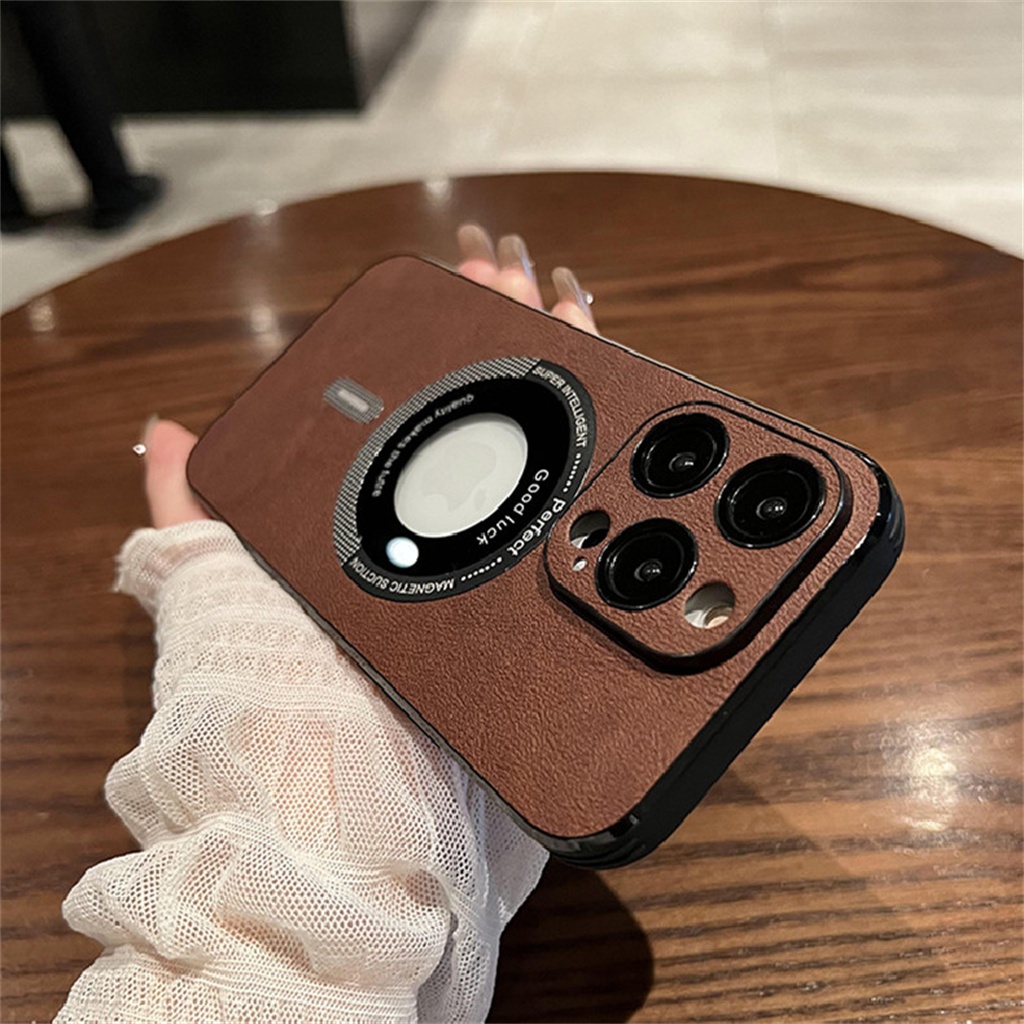 Casing Magnet Kulit Mewah iPhone 14 Pro Max Case14 Plus13 12 11 Pro Max case iPhone Kamera Perlindungan Lensa Tertutup Penuh, Perlindungan shockproof hard back cover