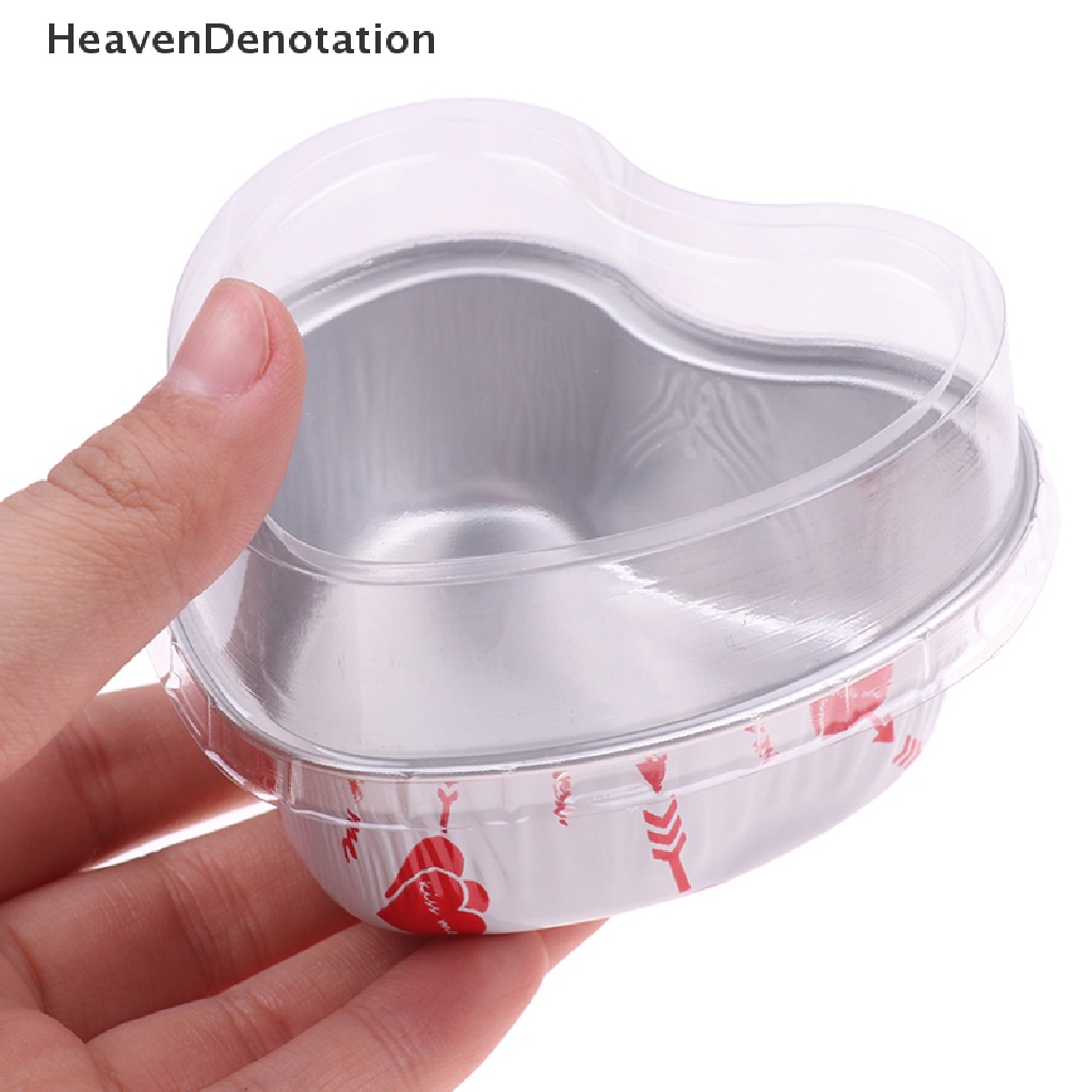 [HeavenDenotation] 10Pcs / Set 100ML Heart Shaped Aluminum Foil Cake Cup with Lids Baking Pans HDV