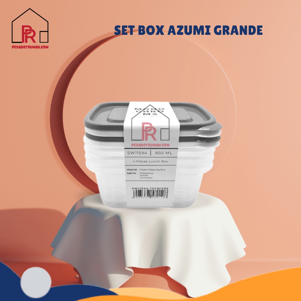 Set Toples Kotak Makan 850 ML Isi 6 Pcs - Azumi Grande Monochrome / Sealware Plastik Persegi