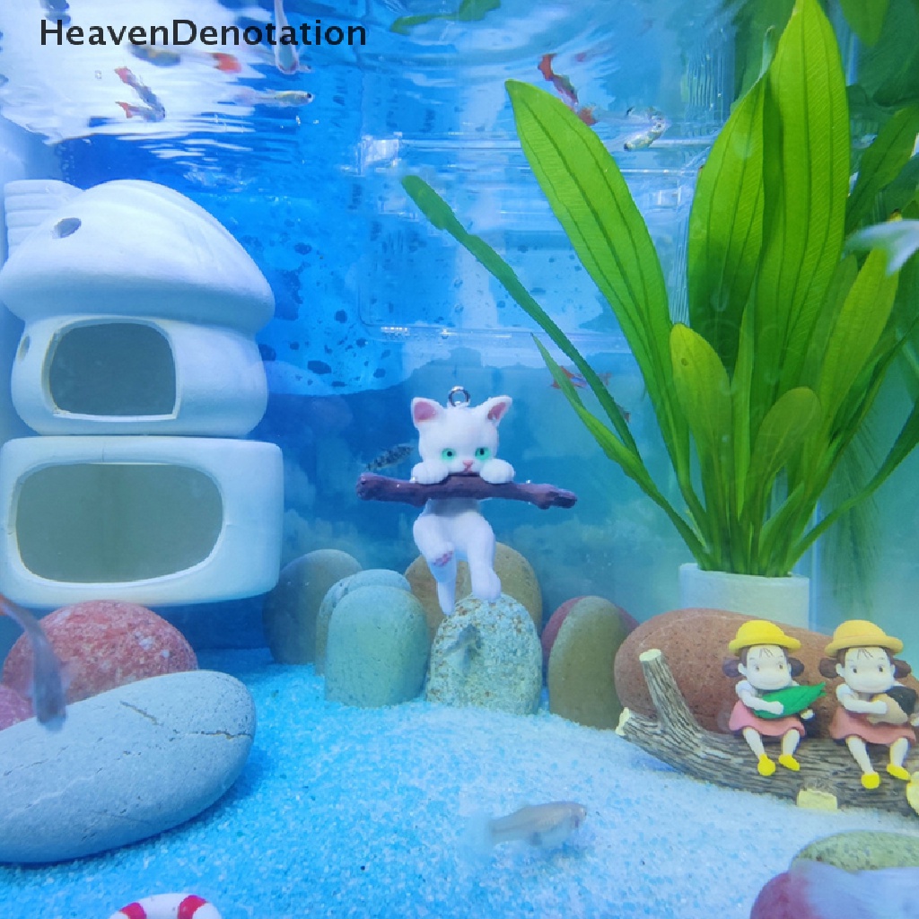 [HeavenDenotation] Aquarium Ornamen Floag Cabang Kucing Resin Ornamen Kreatif Kartun Liontin Aquarium Ikan Lansekap Dekorasi HDV