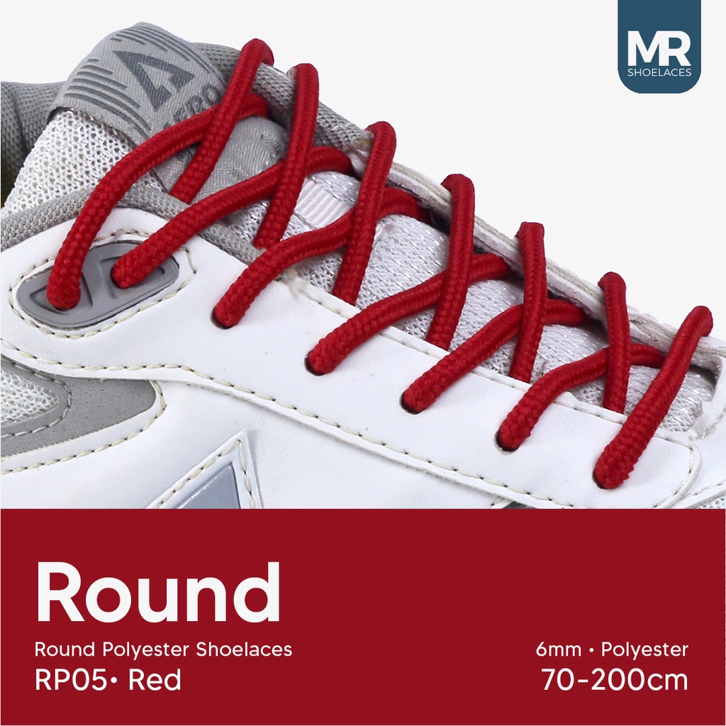 Original MR Shoelaces RP05 Merah (Red) Tali Sepatu Bulat Round 6mm 70cm 80cm 90cm 100cm 120cm 150cm 180cm 200cm Premium Shoelaces Polyester