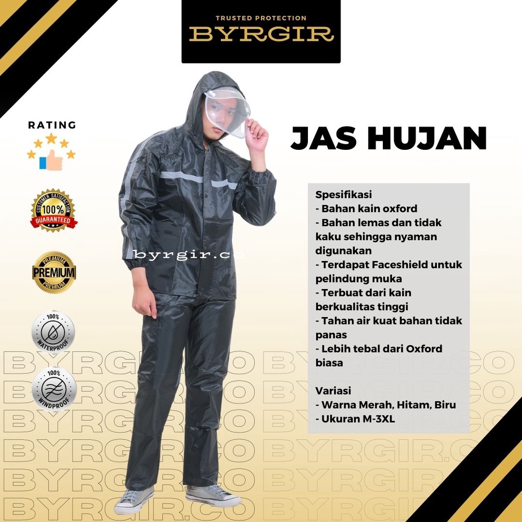 BYRGIR  Jas Hujan Setelan Premium Pria Wanita Tebal Anti Angin Rembes Raincoat Motorcycle Bike Bicycle Rain Jacket Jaket Rain Mantel Hujan Anti Lembab Gerah Penutup Wajah Faceshield