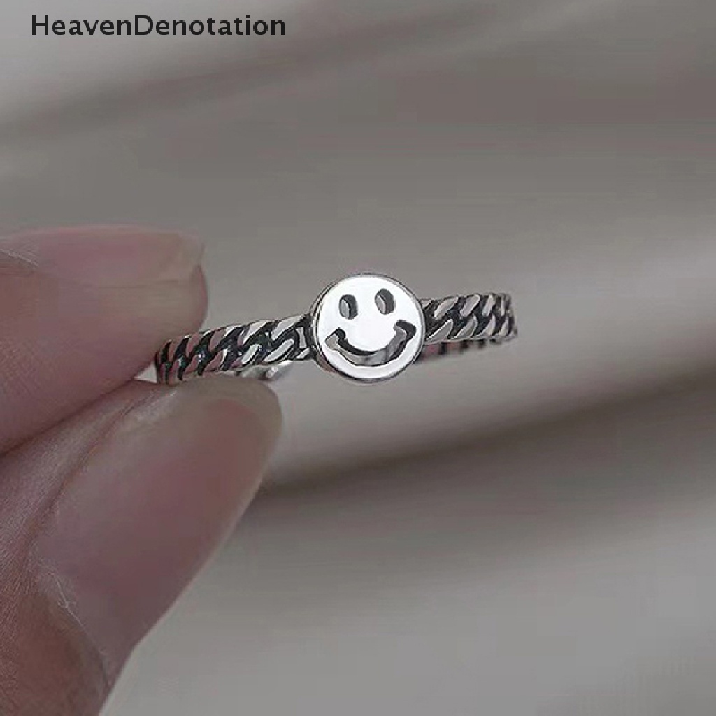 [HeavenDenotation] 925 Sterling Silver Fashion Romantis Wajah Tersenyum Hati Cinta Memutar Pembukaan Cincin Jari Untuk Wanita Pesta Pernikahan Perhiasan Halus HDV