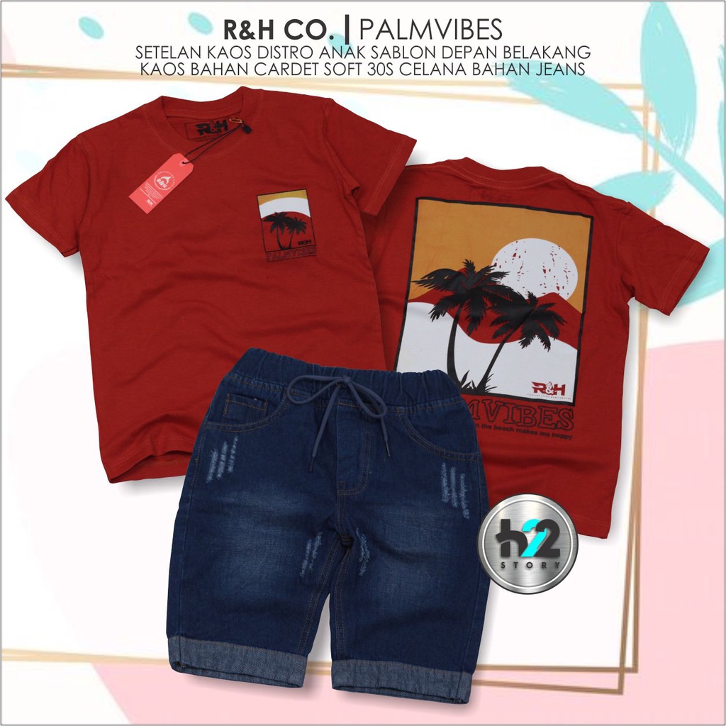 Setelan Anak Celana Jeans / Setelan Jeans Anak Laki Laki /  Setelan Kaos Distro Anak Celana Jeans Pendek Usia 3-12 Tahun / By H22Story-Merahbata Navy